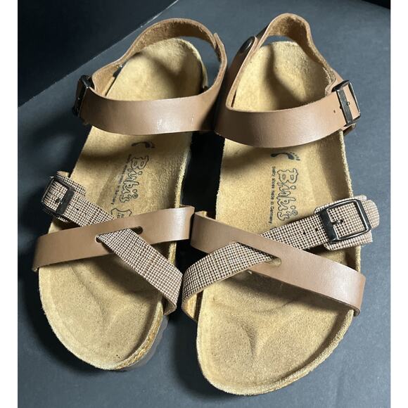Birki’s Birkenstock Sandals Lillie Brown Plaid Ankle Strap Mens 8 Woman’s 10